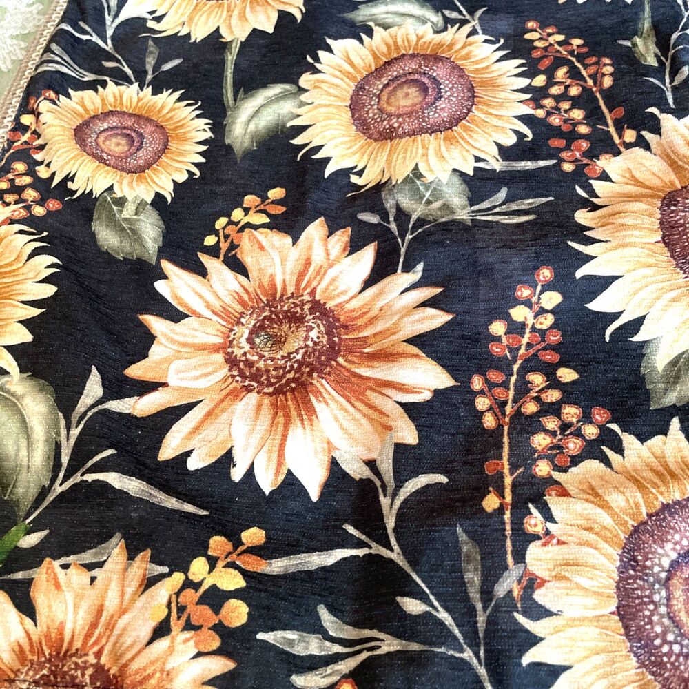 Sunflower Table Runner Cynthia Rowley Fall Autumn Harvest 16x72” Dark Green